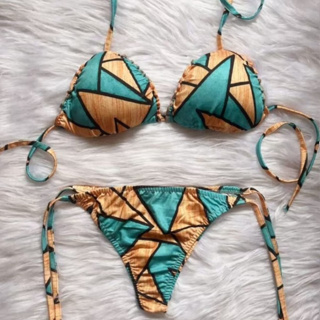 Biquini Feminina cortinha com  bojo calcnha fio dental pria em Oferta na Shopee