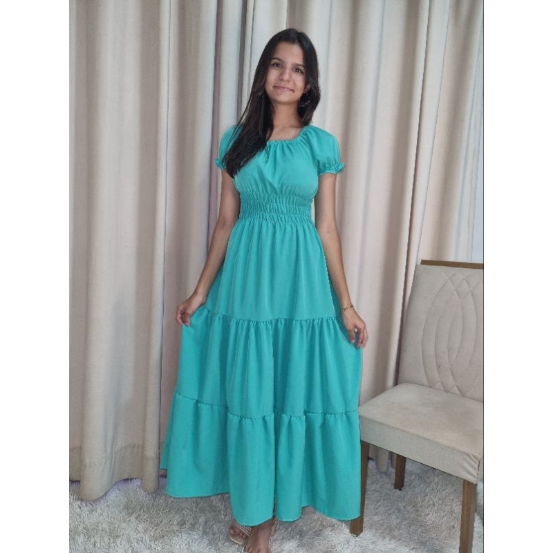 Vestido Infantil Para Meninas Longo Três Maria Flexível Premium Infanto-Juvenil VERDE JADE OU VERDE ÁGUA