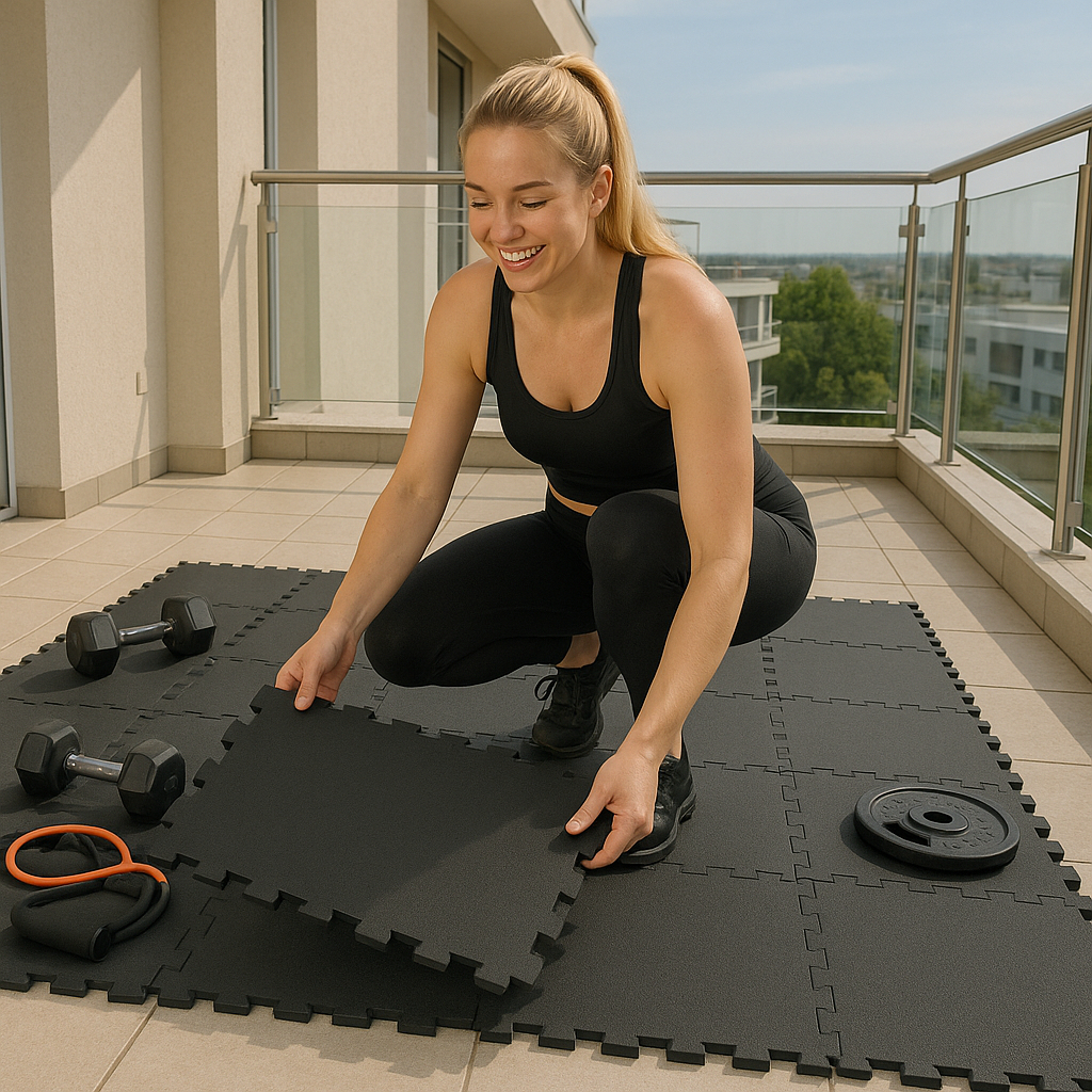 Kit 9 Tatames EVA 50x50 10mm | 2,25m² | Linha Premium | Preto + Bordas | Borrachinha