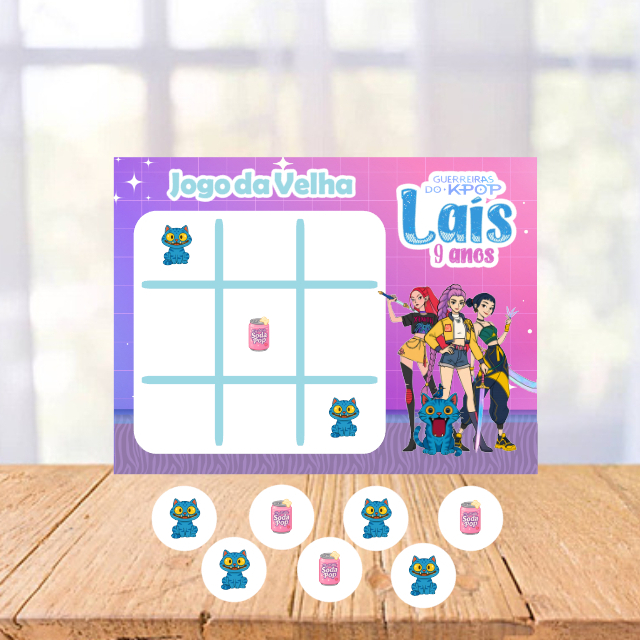 Jogo da Velha Guerreiras do Kpop Huntrix Sajaboys Personalizada Lembrancinha Festa Aniversário