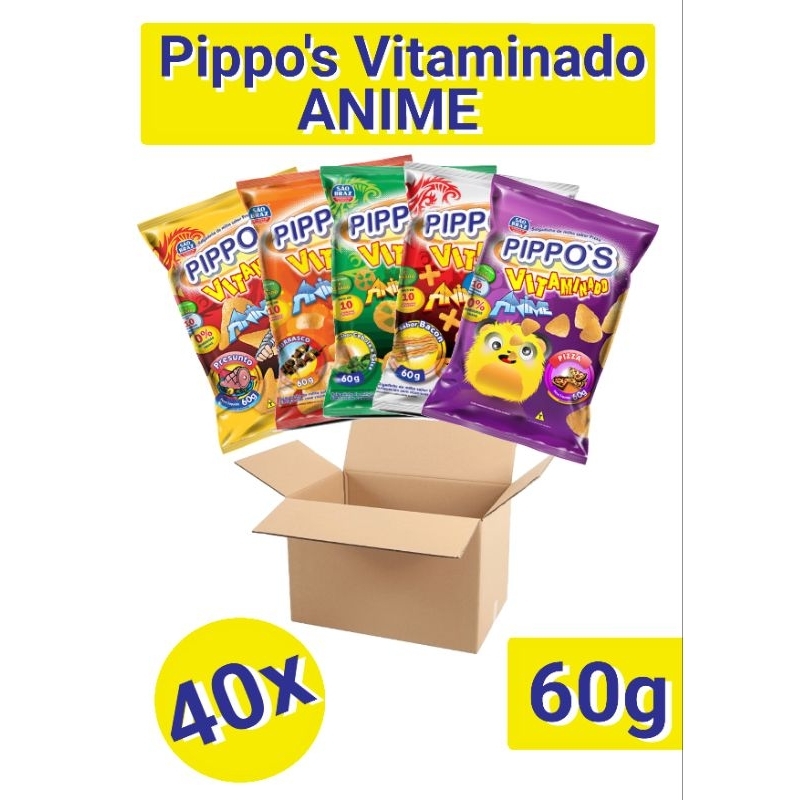 KIT com 20x ou 40x salgadinhos Pippo's Vitaminado Anime 60g diversos sabores da São Braz