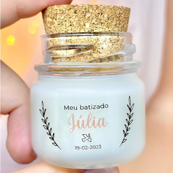 Potinhos de Vidro 40ml Tampa Rolha Personalizado c/ Essência Lavanda Lembrancinhas Velas Decoração