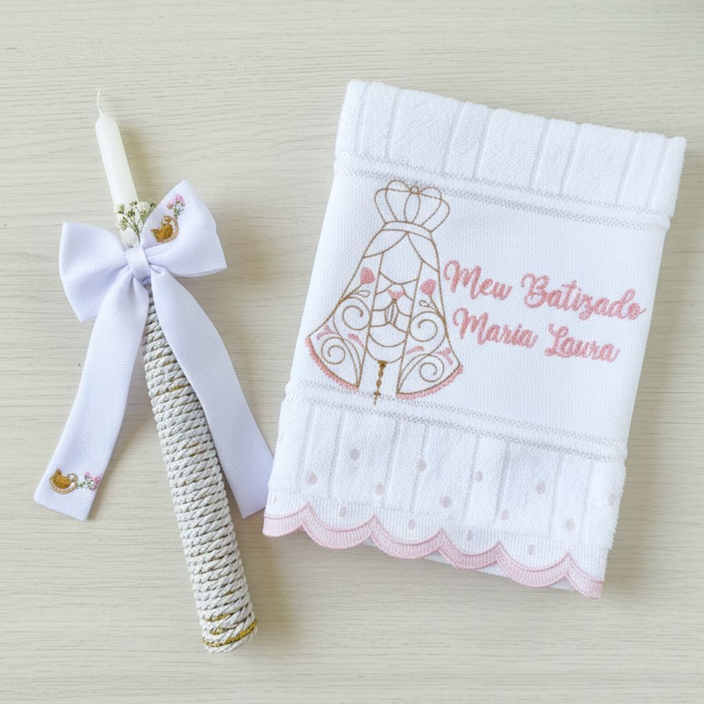 Toalha Bordada Luxo Batizado Batismo Bebê Infantil com Vela Decorada em Oferta na Shopee
