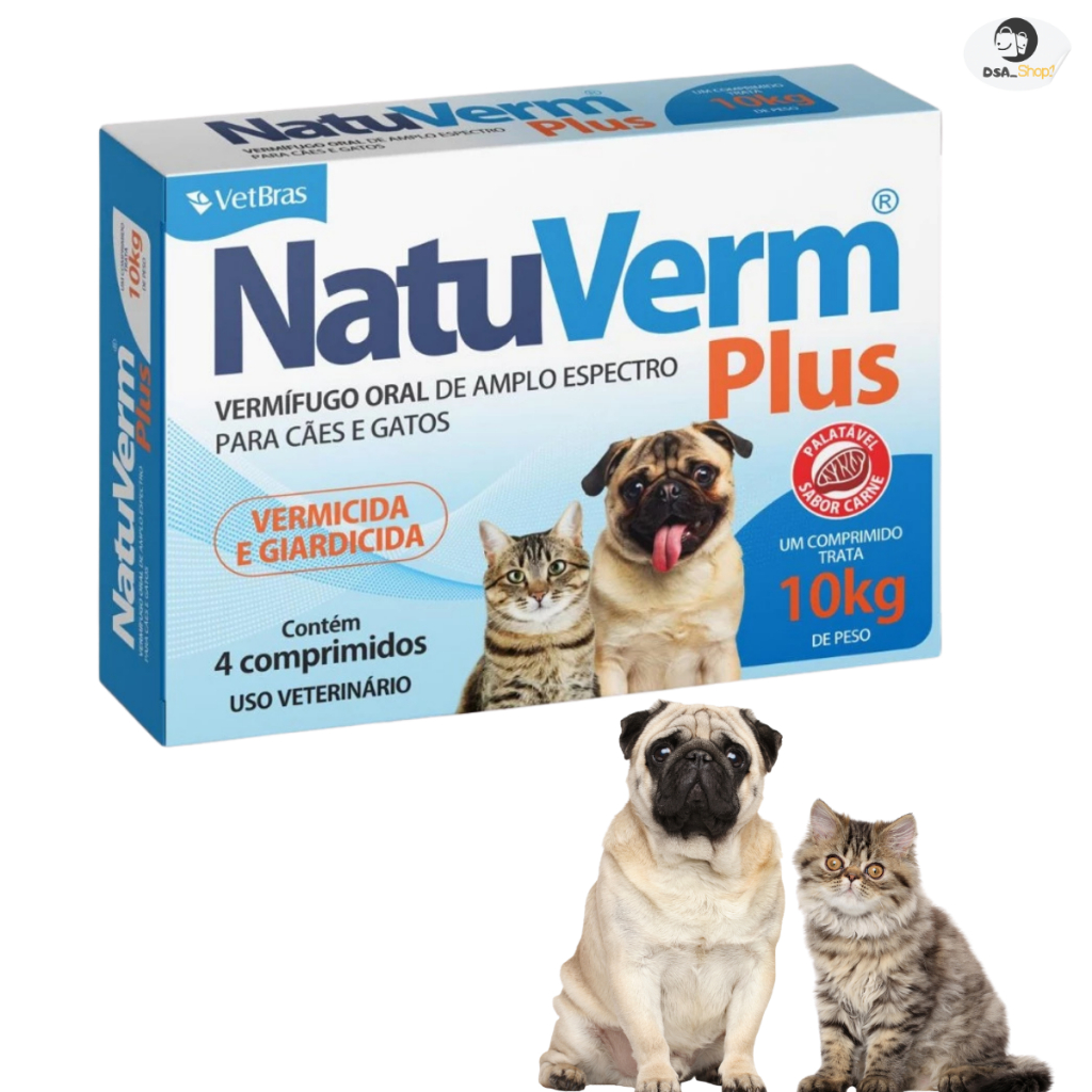 Vermifugo NatuVerm Plus 10kg Cães Gatos Mata Giardia Cx com 4 Comprimidos em Oferta na Shopee