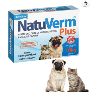 Vermifugo NatuVerm Plus 10kg Cães Gatos Mata Giardia Cx com 4 Comprimidos em Oferta na Shopee