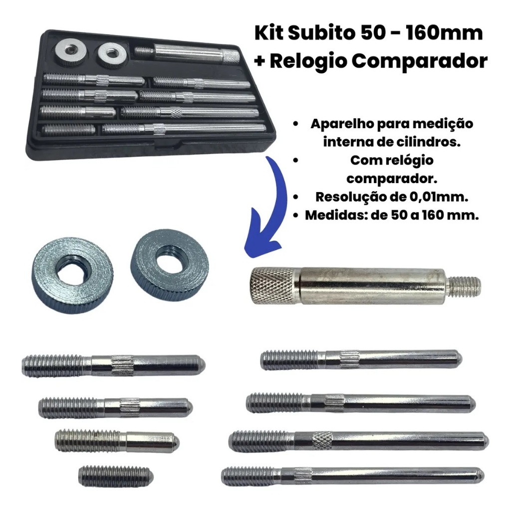 RELOGIO COMPARADOR SUBITO 50 -160 MM MEDIR OVALIZAÇÃO DIAMETRO INTERNO PROFISSIONAL COMPLETO