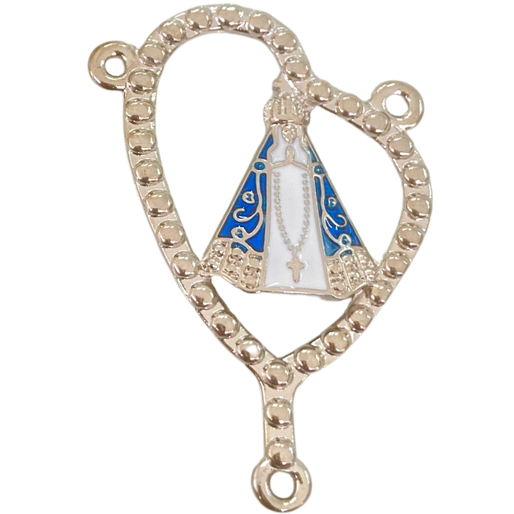 KIT 10 Entremeio Terço Nossa Senhora Aparecida Níquel Brilhante Resinado Vazado Artesanato Religioso