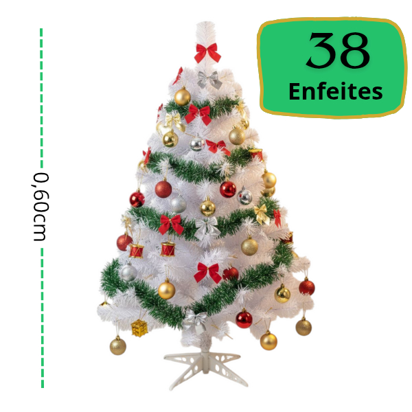 Arvore de Natal Branca Decorada Enfeite Kit com 38 Pendentes Decoração Noite de Natal