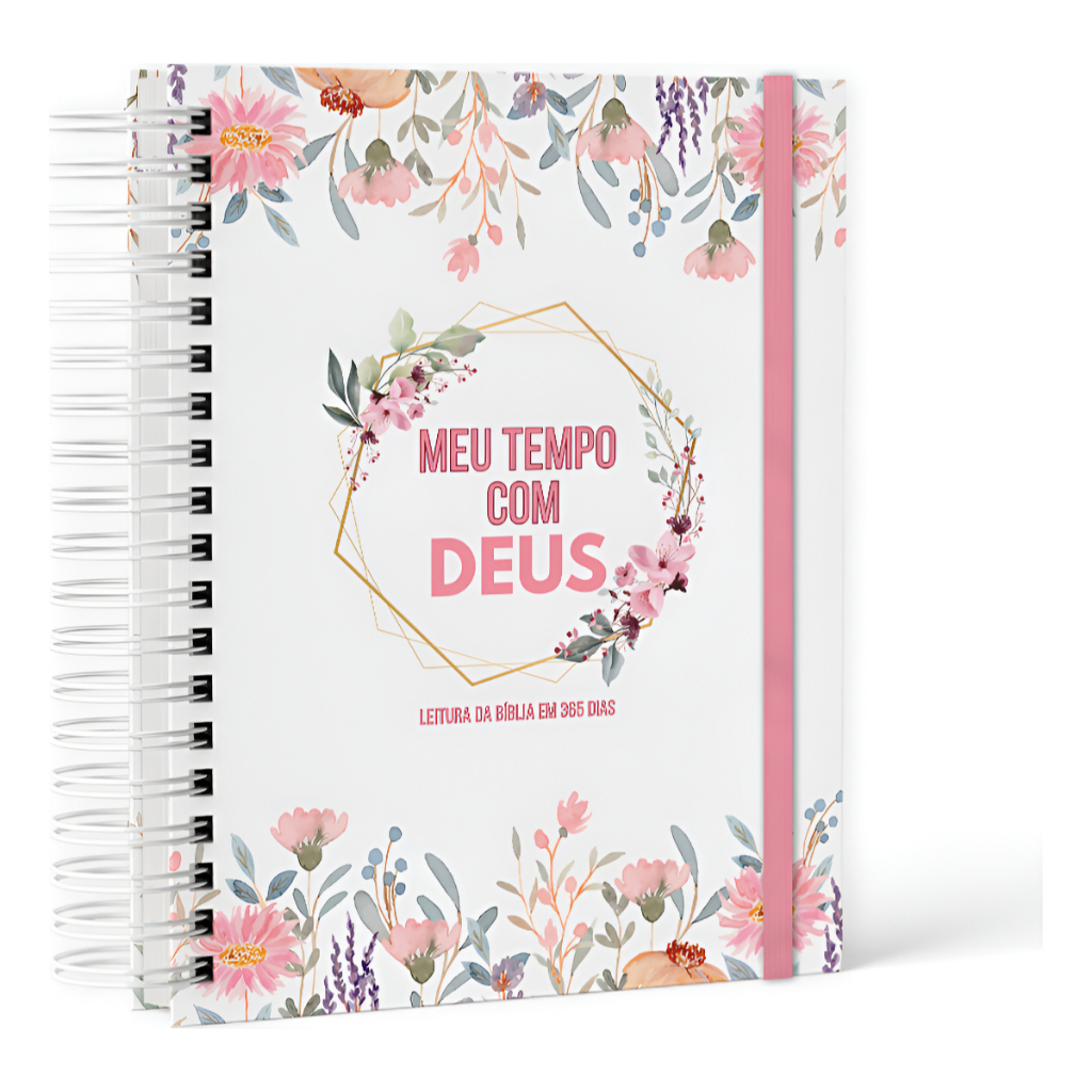 Caderno Planner Devocional Para estudos Bíblicos - Leitura da Bíblia 365 dias- Floral Meu Tempo Com Deus