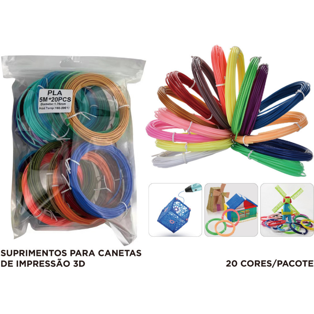 Refil Filamento PLA Kit 20/10 Rolos 100/50 M PRA Caneta 3D em Oferta na Shopee