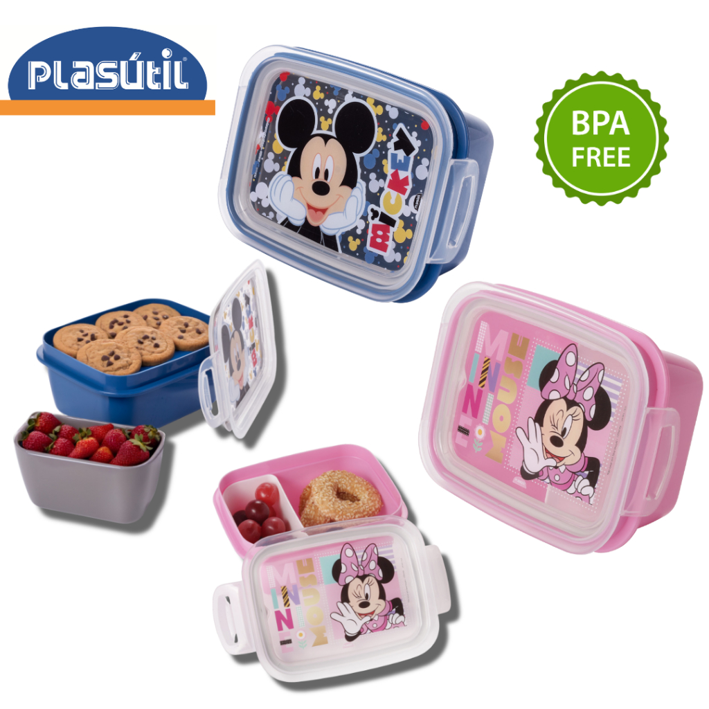 Pote c/ Divisória Marmita Hermética Infantil Minnie Mickey Disney Plasútil Lancheira Escola Refeição