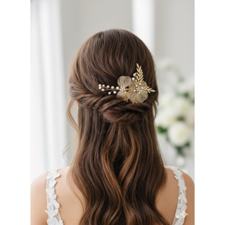 Enfeite de cabelo dourado floral pra noiva e madrinhas de casamento arranjo para penteados adorno cabelo daminhas em Oferta na Shopee