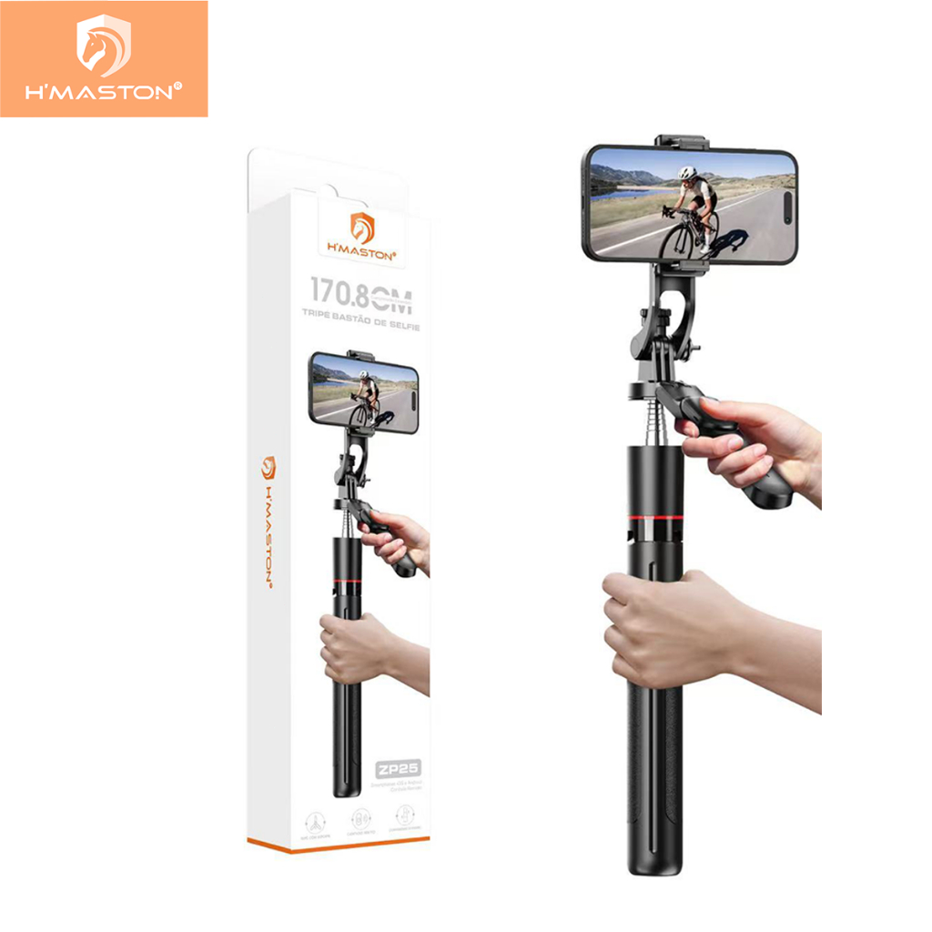 H'maston ZP-25 Tripé Bastão De Selfie Comprimento Estendido 170.8cm controle sem fio Bluetooth em Oferta na Shopee