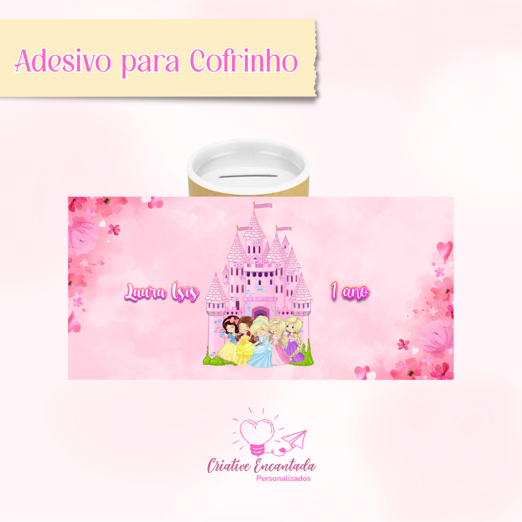 Rótulos Adesivos para Cofrinho PRINCESAS - Adesivo Personalizado Para Cofrinho - Adesivo Lembrancinha