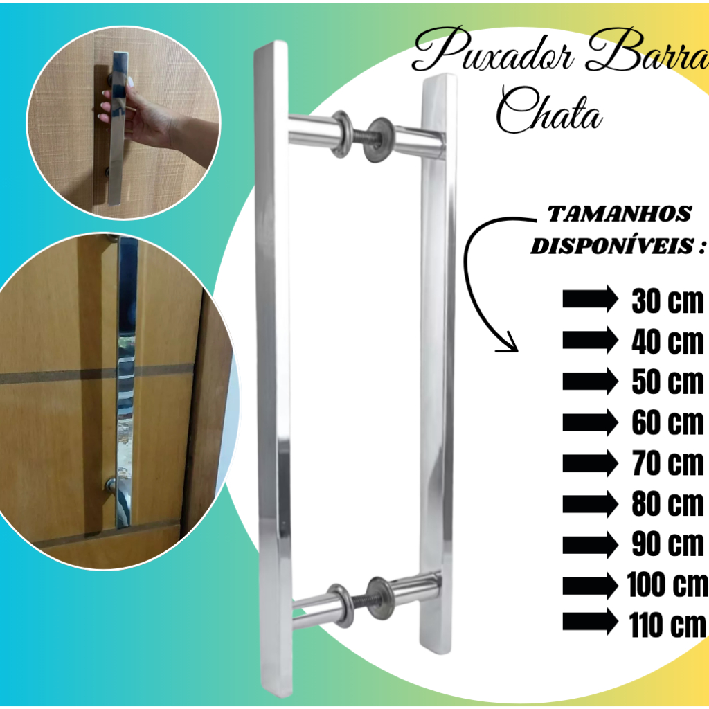 Puxador Barra Chata Em Aluminio Para Porta de Madeira ou Vidro 30 40 50 60 70 80 90 100 110 cm em Oferta na Shopee