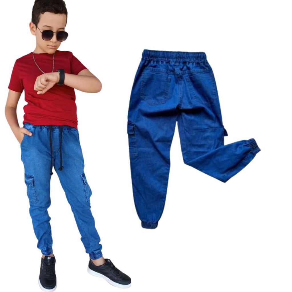 Calça Cargo Infantil Juvenil – Jeans e Sarja, 6 Bolsos, Diversas Cores Estilo Skate 8 ao 16 anos
