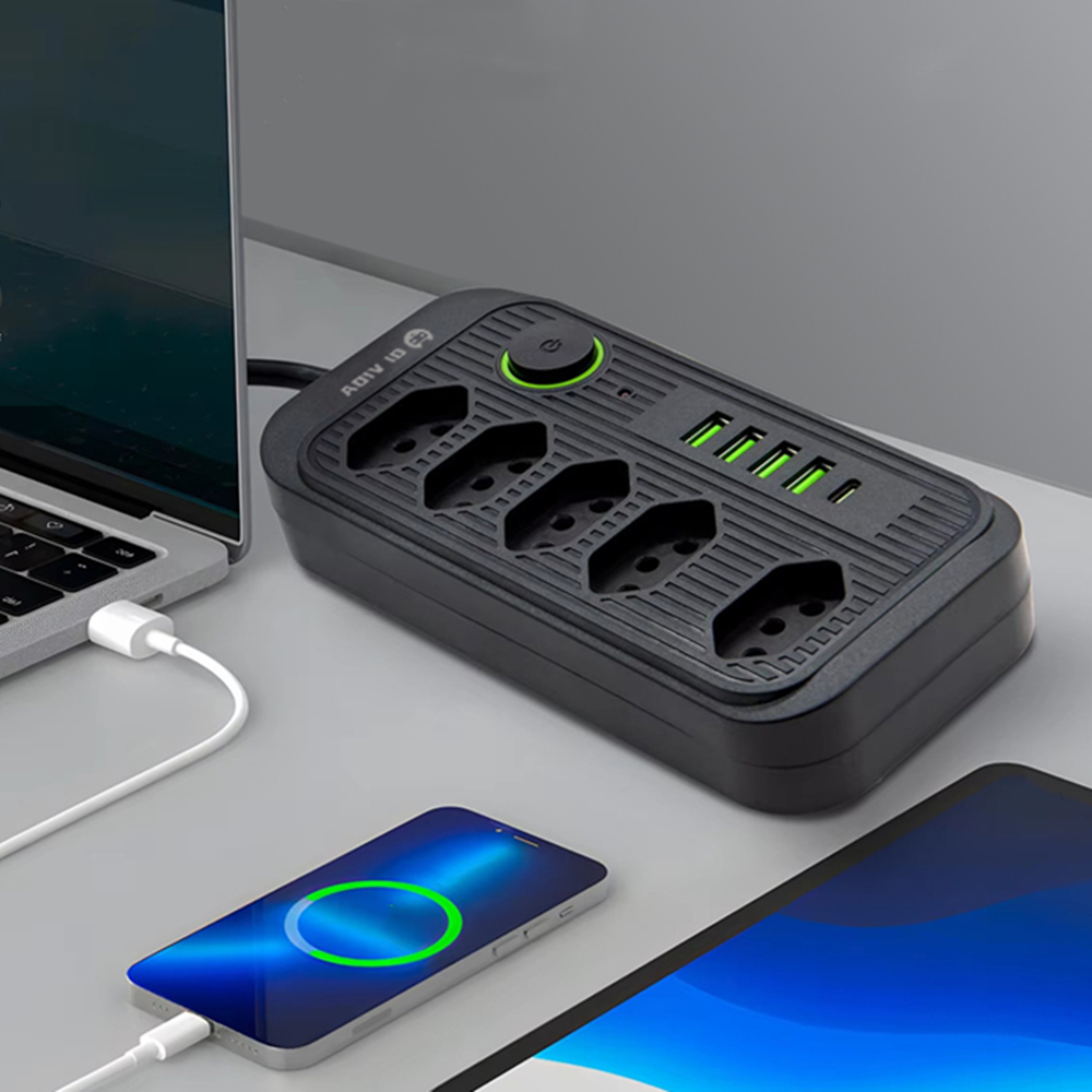 Extensão 5 Tomadas 4 USB TypeC Universal Bivolt 110v/220v 2500W Power 2m Filtro De Linha Segurança Usb C Envio Imediato