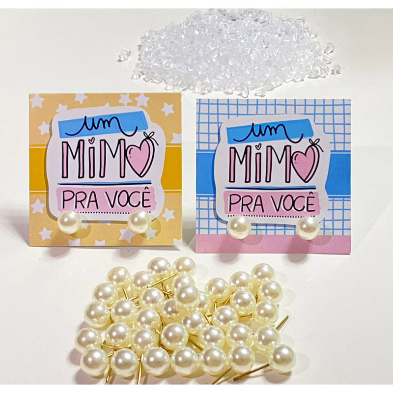Tag de Agradecimento + 100 Pares Brinco Pérol /6mm com Tarracha Silicone | Tag 5x5cm Couchê Brilho 180g Impressão 4x0