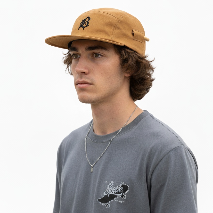 Bone Five Panel Tela Black Bird Strapback aba mole/flexível em EVA - Mostarda