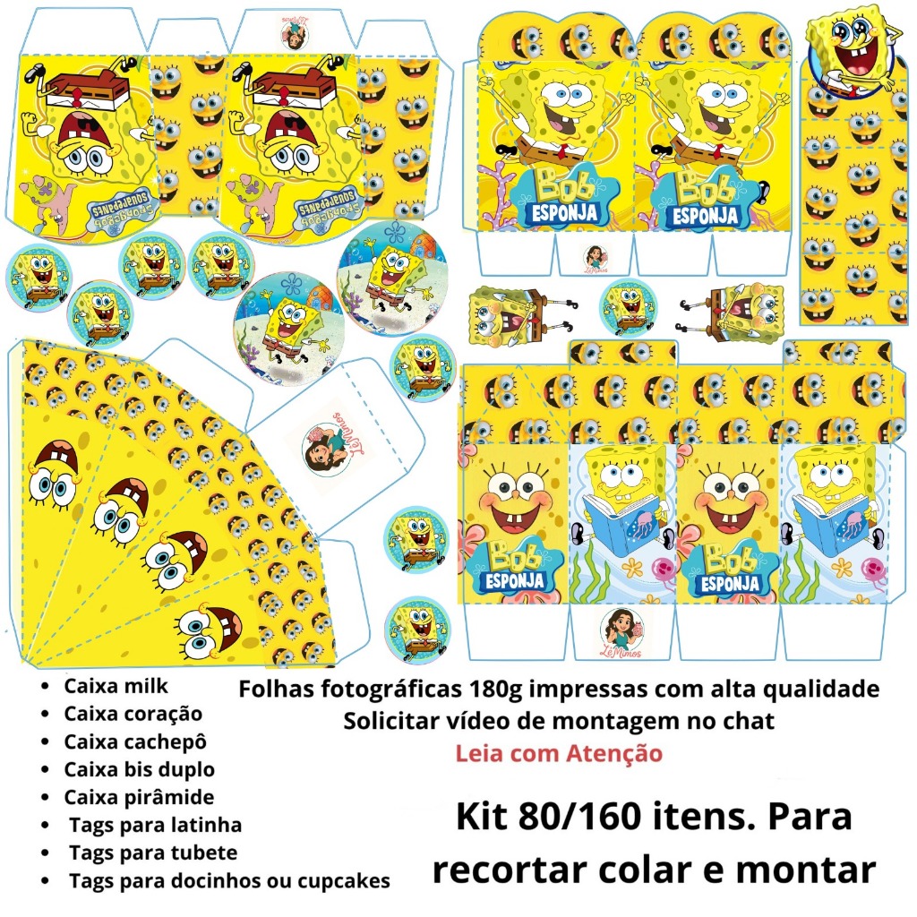 Kit c/80und lembrancinhas TEMA BOB ESPONJA (sem nome) - Envio rápido!!! em Oferta na Shopee