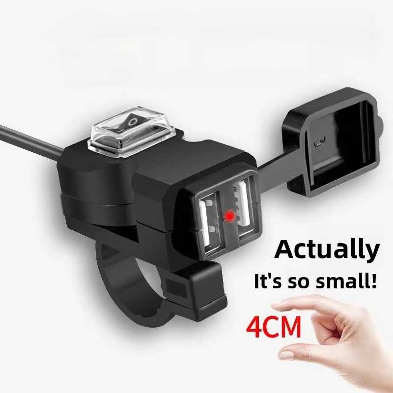 Adaptador de carregamento USB duplo para motocicleta, tomada de energia para espelho retrovisor à prova d'água