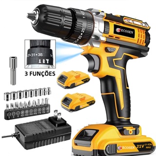 Parafusadeira Furadeira De Impacto 21v com Duas baterias recarregáveis 3 Funções em Oferta na Shopee