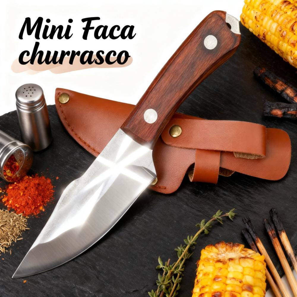 Mini Faca churrasco Faca Cutelo Forjado Artesanal Aço inox Afiada cirúrgico com bainha Cozinha