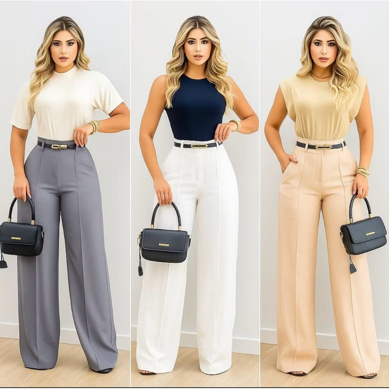 Calça Feminina Pantalona Alfaiataria - Elegante Tendência - Cintura Alta em Oferta na Shopee