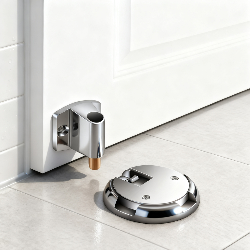 Batente de Porta Silencioso em Liga de Zinco, Sem Furo, Adesivo, Rotativo, Invisível, Anti-Vento, Sem Ímã