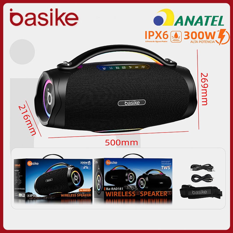 Basike alto-falante bluetooth 5.4 sem fio 300W Caixa Subwoofer Som Estéreo De Alta Fidelidade Party Ipx6，RAD180 em Oferta na Shopee