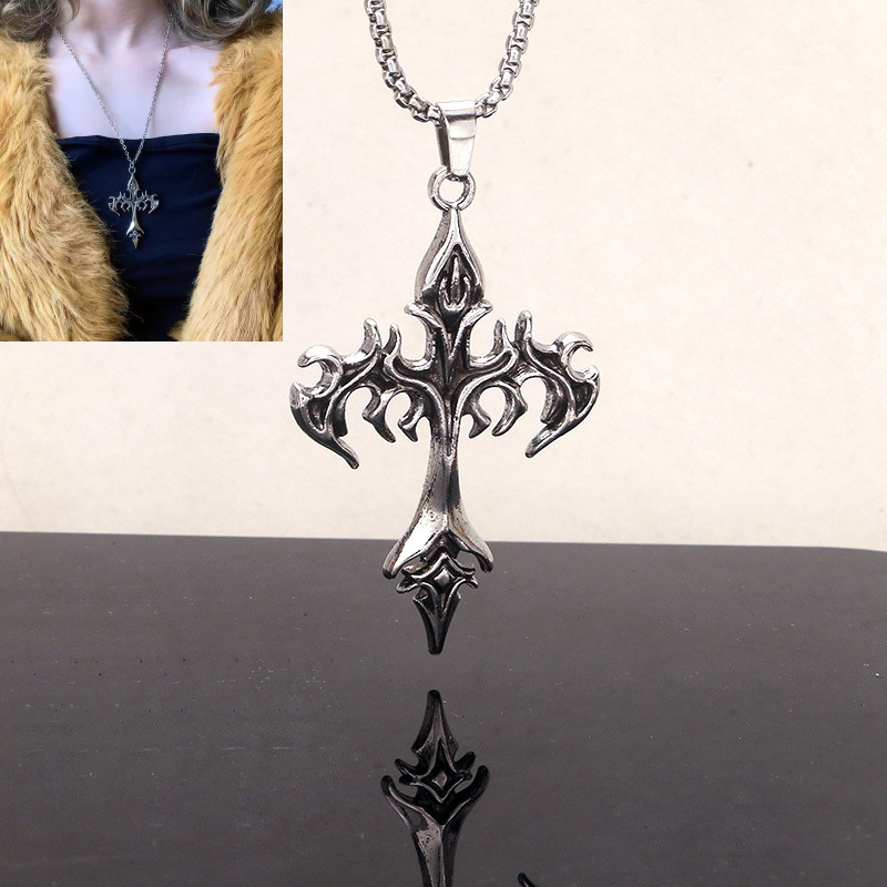 Colar de aço inoxidável com pingente de cruz vintage em liga fundida, acessórios para colar masculino em Oferta na Shopee