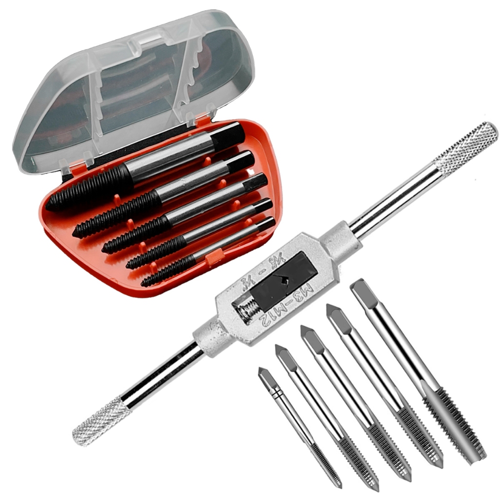 Kit Jogo Saca Parafuso Quebrado e Jogo De Macho Com Vira Macho Fazer Rosca