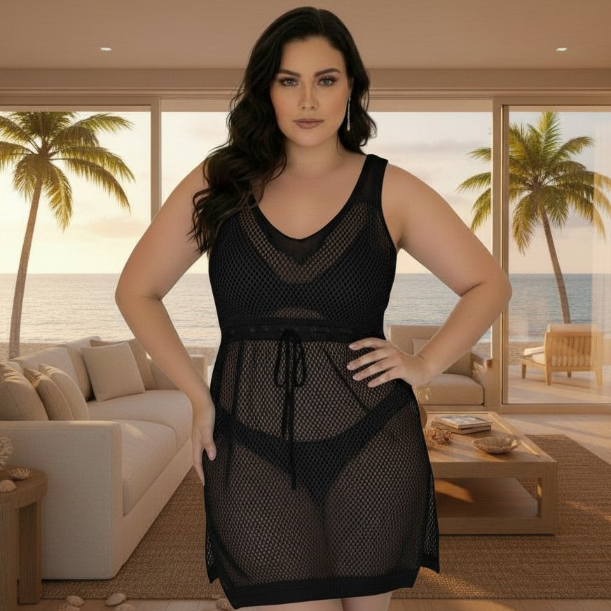 Saida De Praia Alcinha Plus Size Trabalhada Feminina Moda Verao Trico
