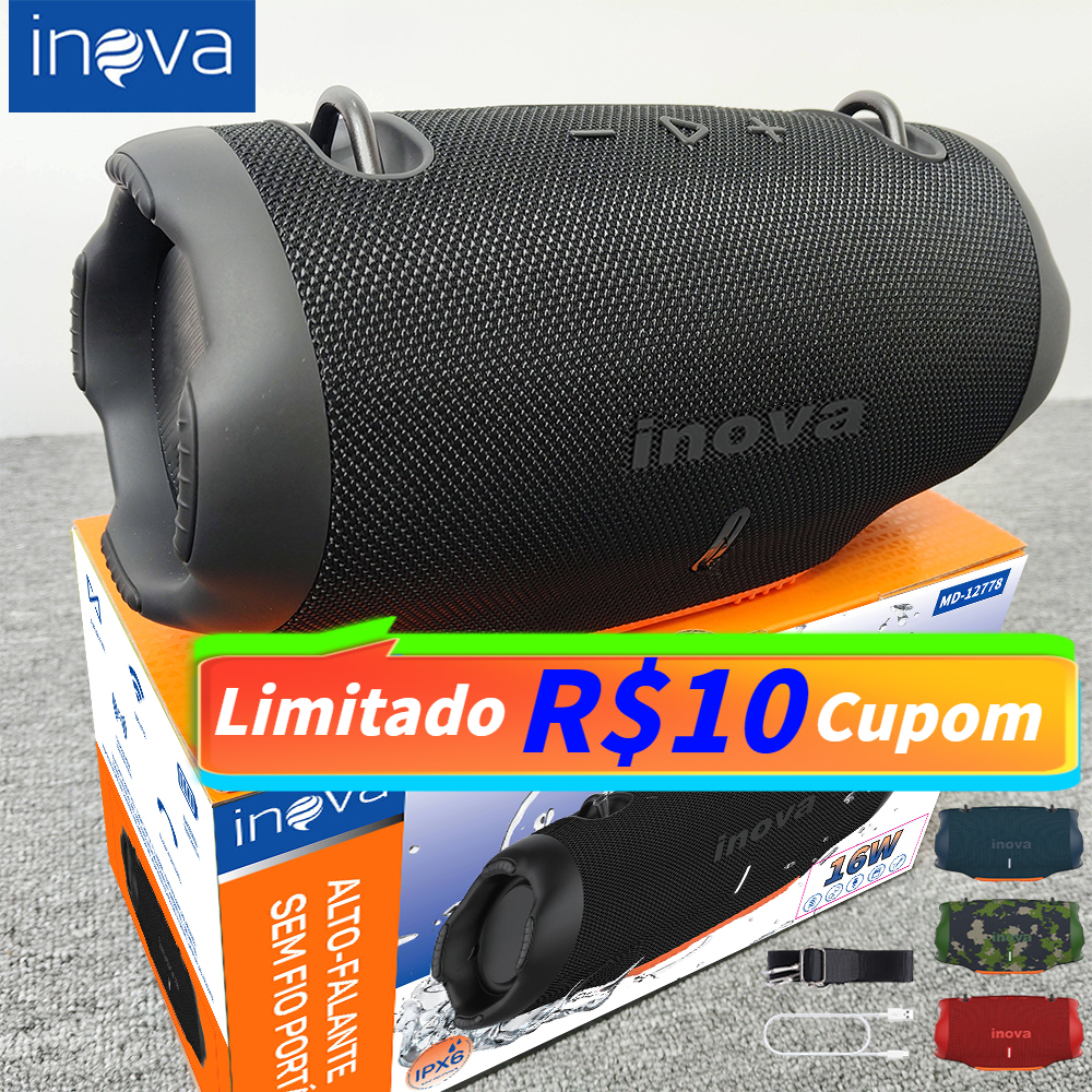 INOVA Caixa de Som Bluetooth Portátil Xtreme 4 à Prova d´Água IPX6 Grave Forte 16W Preta