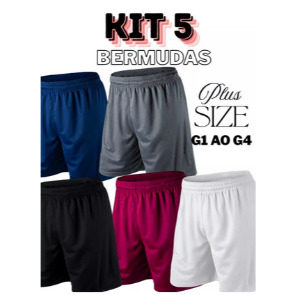 Kit 5 Bermudas Masculinas Esportiva Plus Size Confortável Básica Casual Fit Academia Treino Esportes