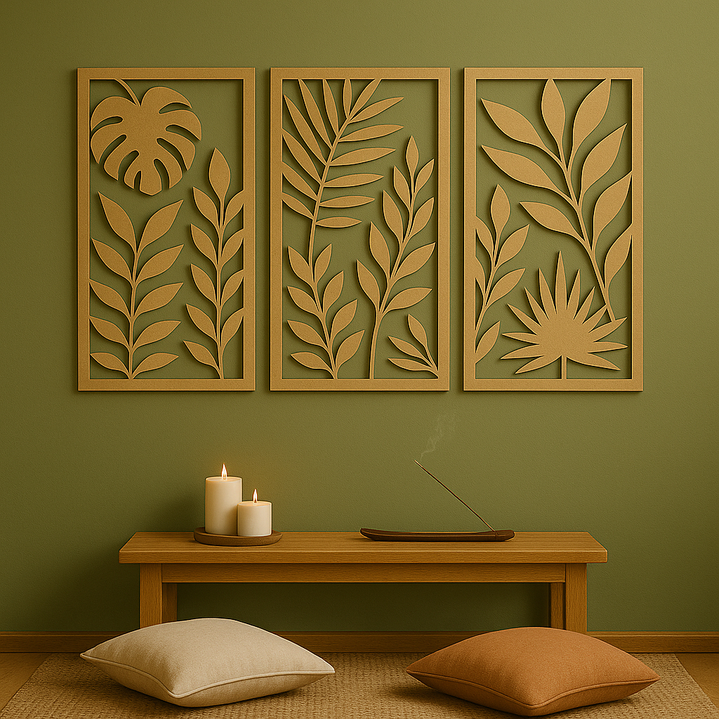 Quadros Decorativos de Folhas em MDF – Estilo Clean e Elegante Enfeite em Oferta na Shopee