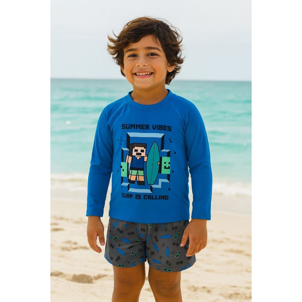 Kit Camiseta + Bermuda Proteção Solar uv50+ Moda praia Infantil Juvenil Menino craft