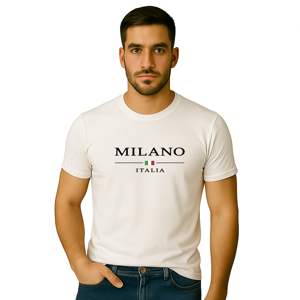 Camiseta Blusa Moda Masculina Básica Manga Curta Estampada Milano Itália