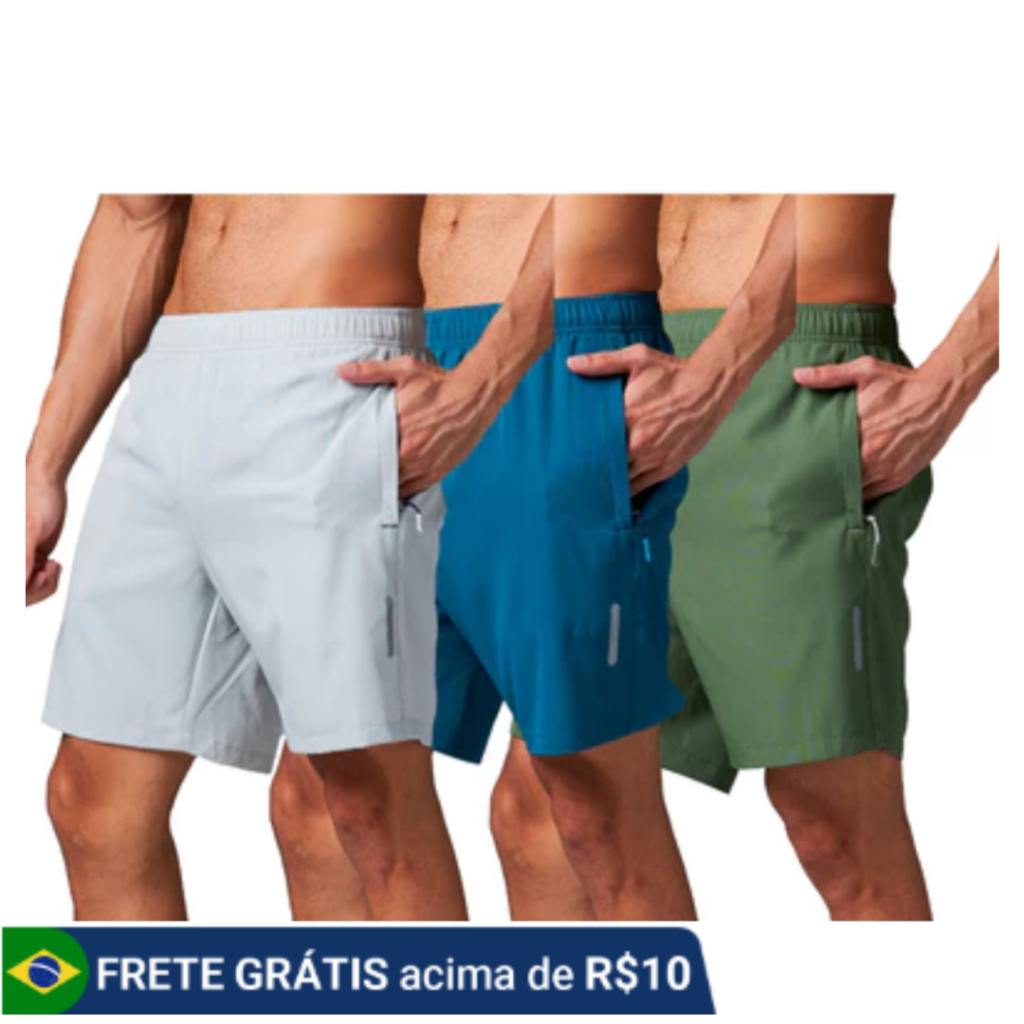 Bermuda Masculina P/ Academia Tactel c/ Elastano Bolso c/ Ziper Fitness Shorts Corrida