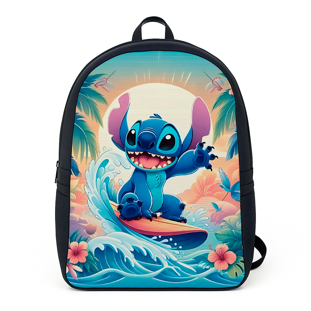 Mochila Escolar Estampada Lilo e Stith Ohana Familia Filme Alça Reforçada de Lona Infantil Juvenil