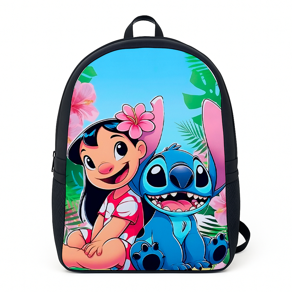 Mochila Escolar Estampada Com Lilo & Stith Ohana Familia Alça Reforçada Infantil Juvenil de Lona
