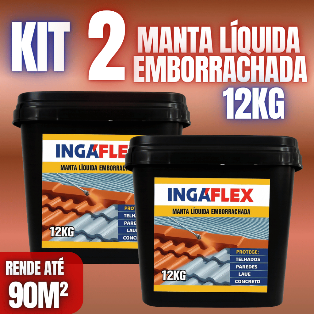 Kit 2 Manta Líquida 12kg Ingaflex Proteção Para Telhado e Laje Bloqueia Vazamento e Umidade