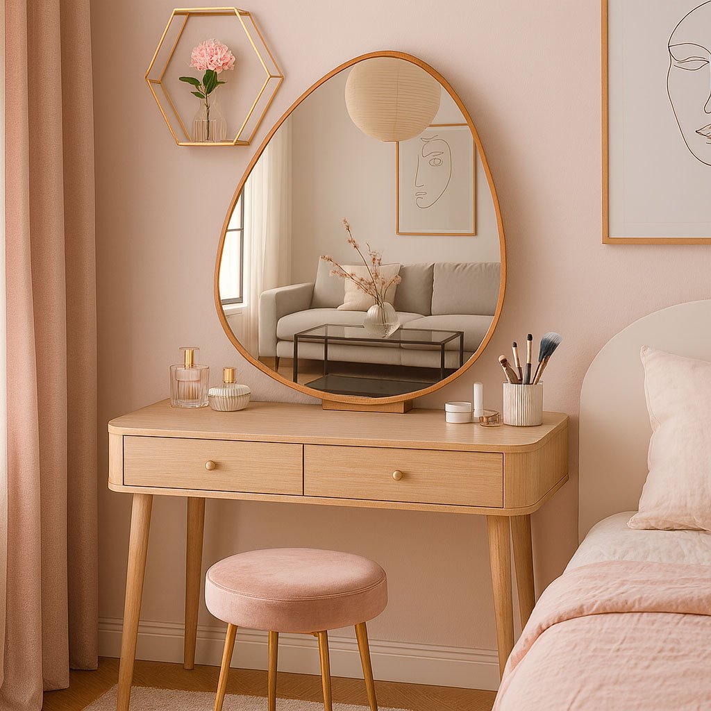 Espelho Orgânico Adnet Com Moldura Couro Grande + Suporte em Oferta na Shopee