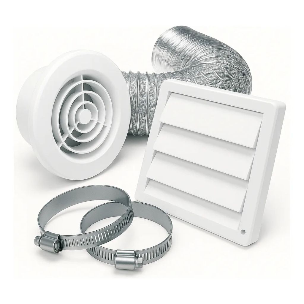 Kit Exaustor De Banheiro Sonora 11 Axial 100mm Redondo Bivolt Duto Flexível 5 Metros + 2 Abraçadeira