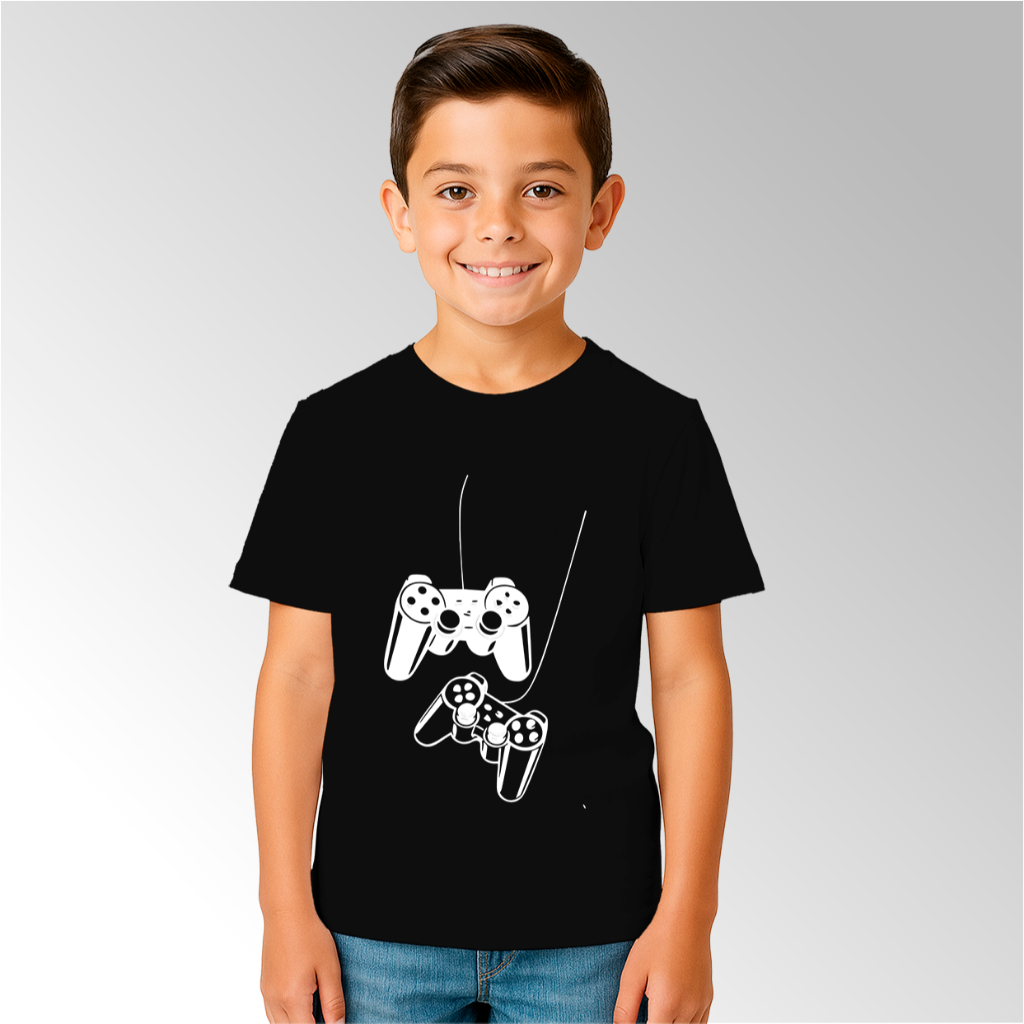 Camiseta Básica Criança/Infantil/Jovem Player Gamer controle Preto e Branca Masculino e Feminina