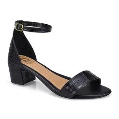 Sandália Feminina Lóris Shoes Croco Saltinho Bloco Quadrado Baixo Confortavel Preto 203-500