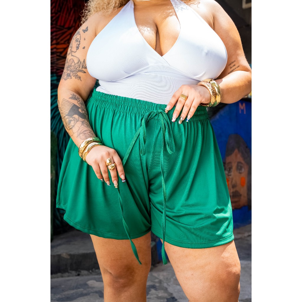 Shorts Feminino Plus Size Godê Loja Oficial Soltinho Cintura Alta Verão Fresco em Oferta na Shopee