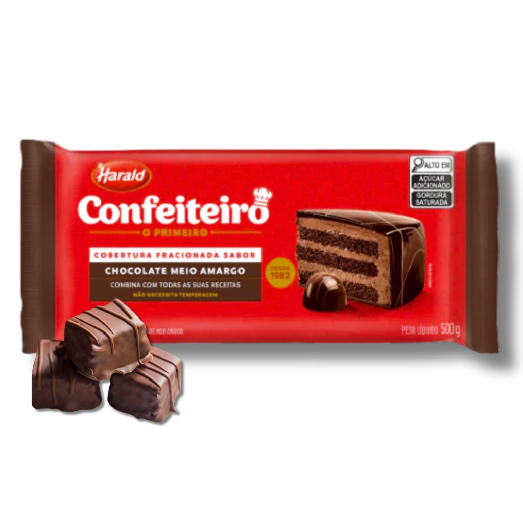 Cobertura Confeiteiro Chocolate Meio Amargo em Barra 500g Harald Ideal Para Pães de Mel