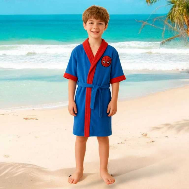 Roupao Infantil Aranha Atoalhado Poliester Com Faixa Ajustavel Sem Capuz Otima Absorção De Agua Praia Clube Piscina em Oferta na Shopee