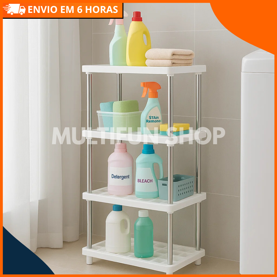 Estante Multiuso 4 Prateleiras Branca – Ideal para Organização de Lavanderia, Cozinha, Banheiro e Escritório